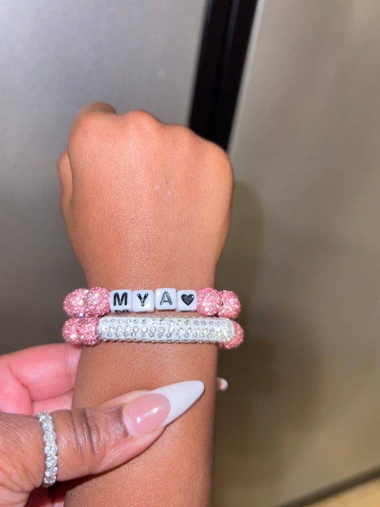 Rhinestone Bead Bracelet with Name Set