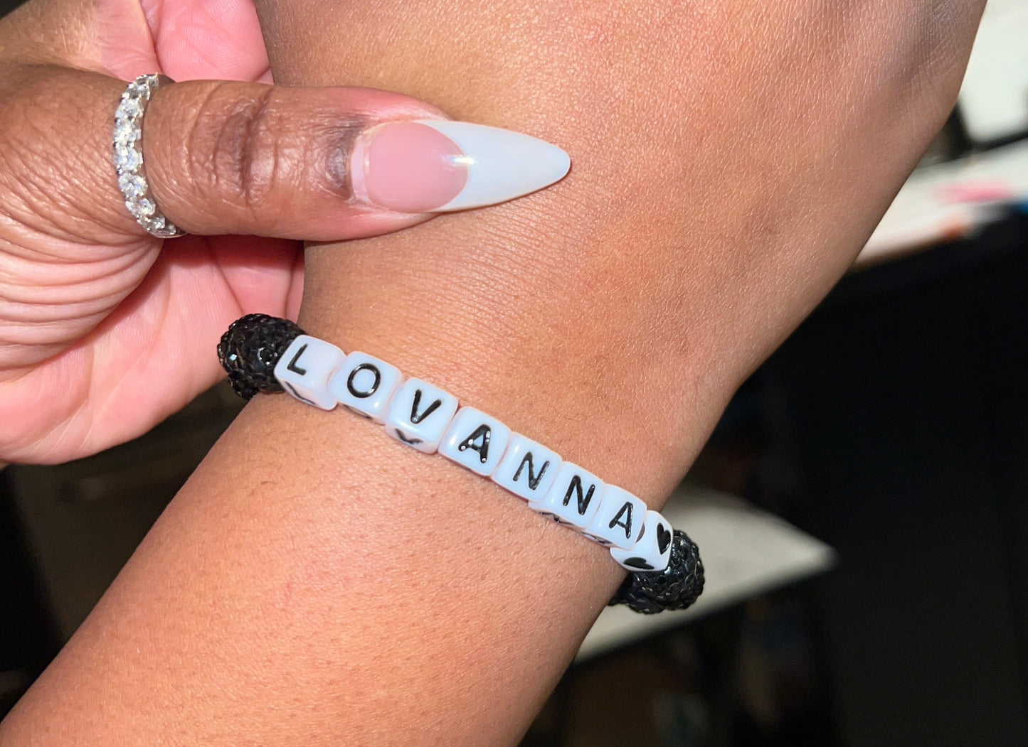 Rhinestone Bead Bracelet with Name Set